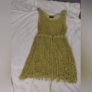 Ruy Fairycore Mini Dress Green Floral Embroidery Cottage Core Size S